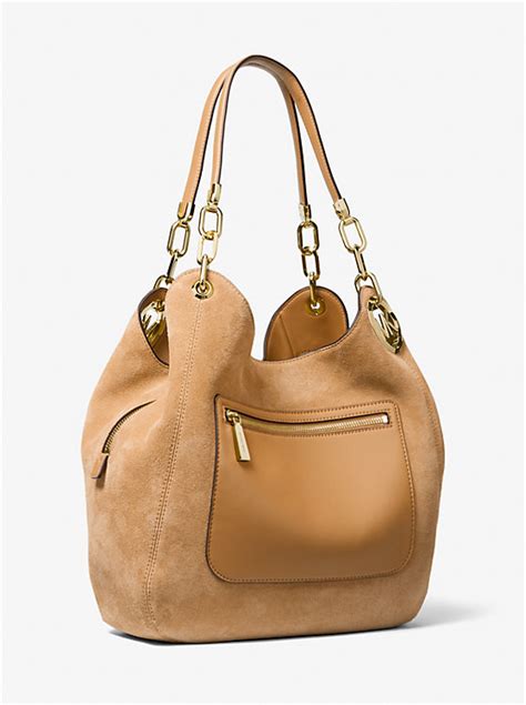 michael kors gold leather shoulder bag|michael kors suede shoulder bag.